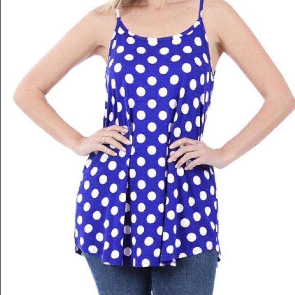 Zenana Plus Size 3X Bright Blue & Ivory Polka Dot Tank